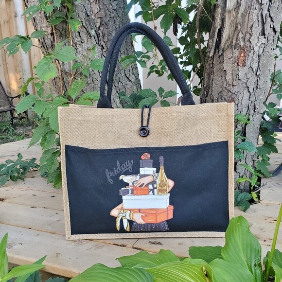 Custom Canvas Tote Bag, Large Size - Friday Theme, Black or Cream Tote - Picture 12 of 16